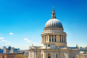 St. Paul's Cathedral in London on a bright sunny day, text space